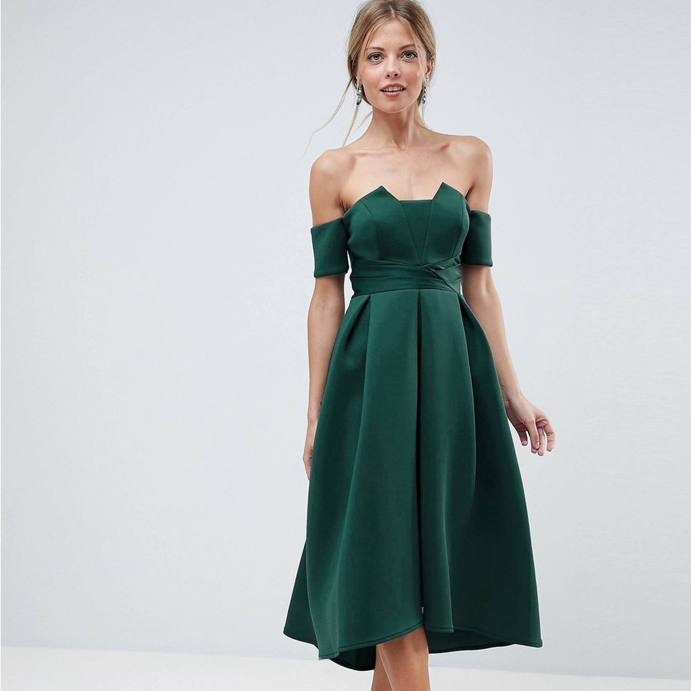 NWT ASOS Bardot Pleated Waist Scuba Midi Prom Dress